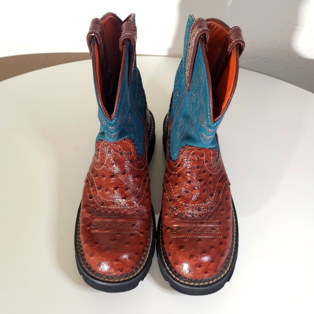 Ariat Brown & Teal Leather Boots Women's Size US 7 B - Picture 4 of 14
